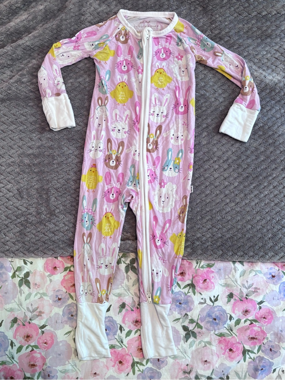 Little Sleepies Pink Bunny & Chick Footed One-Piece Pajamas. 6-12 Months.